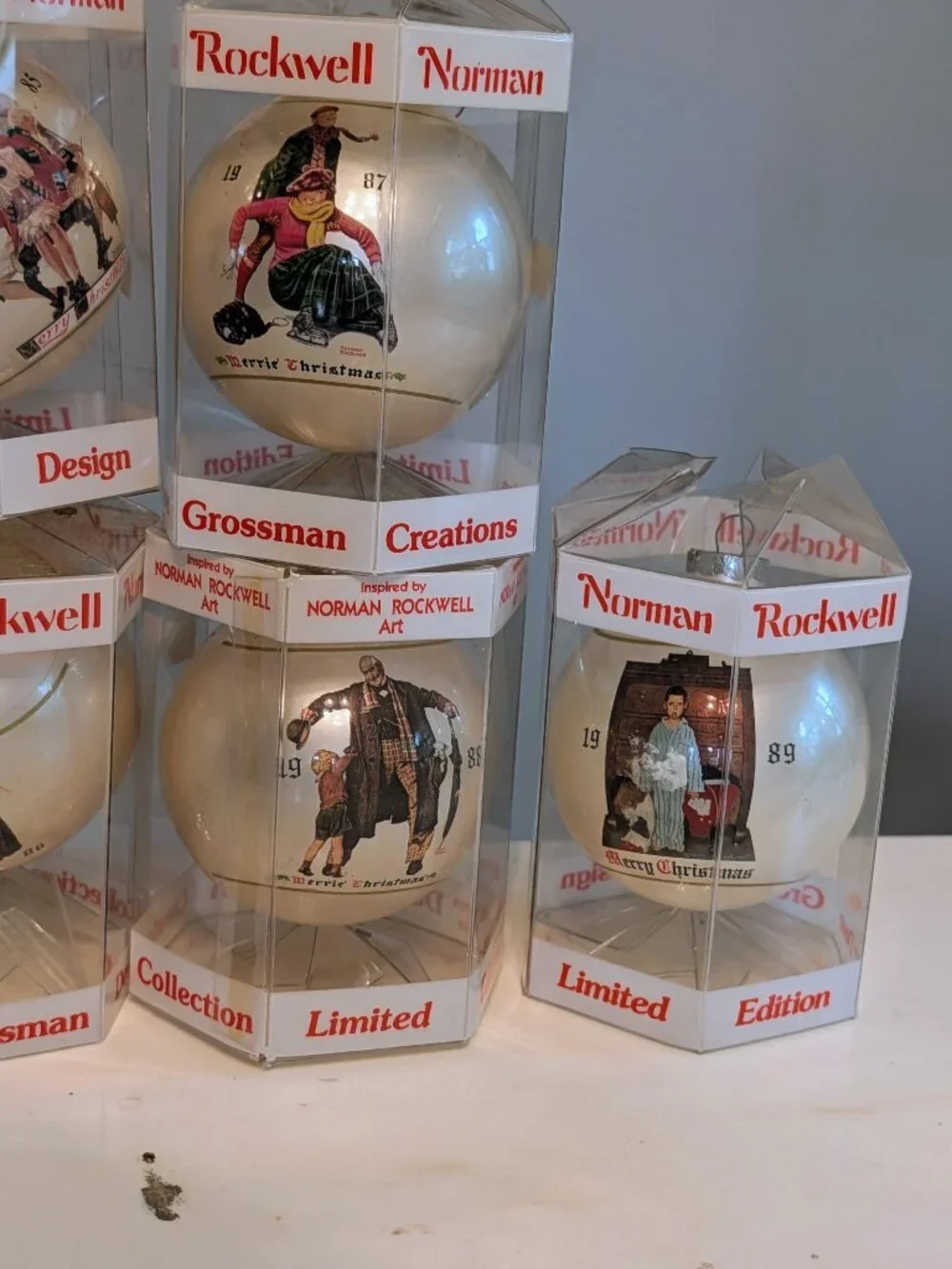 Lot of 9 VTG 80s Norman Rockwell Christmas Ornaments Limited Edition Boxed Retro